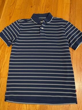 Izod Navy and White Striped Polo
